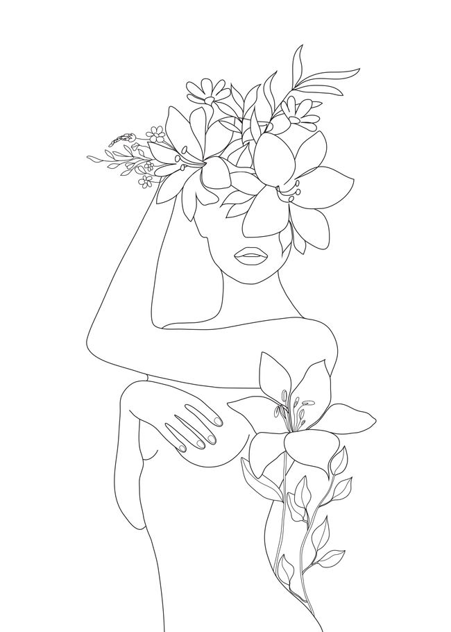 Featured image of post Simple Line Art Woman Flowers